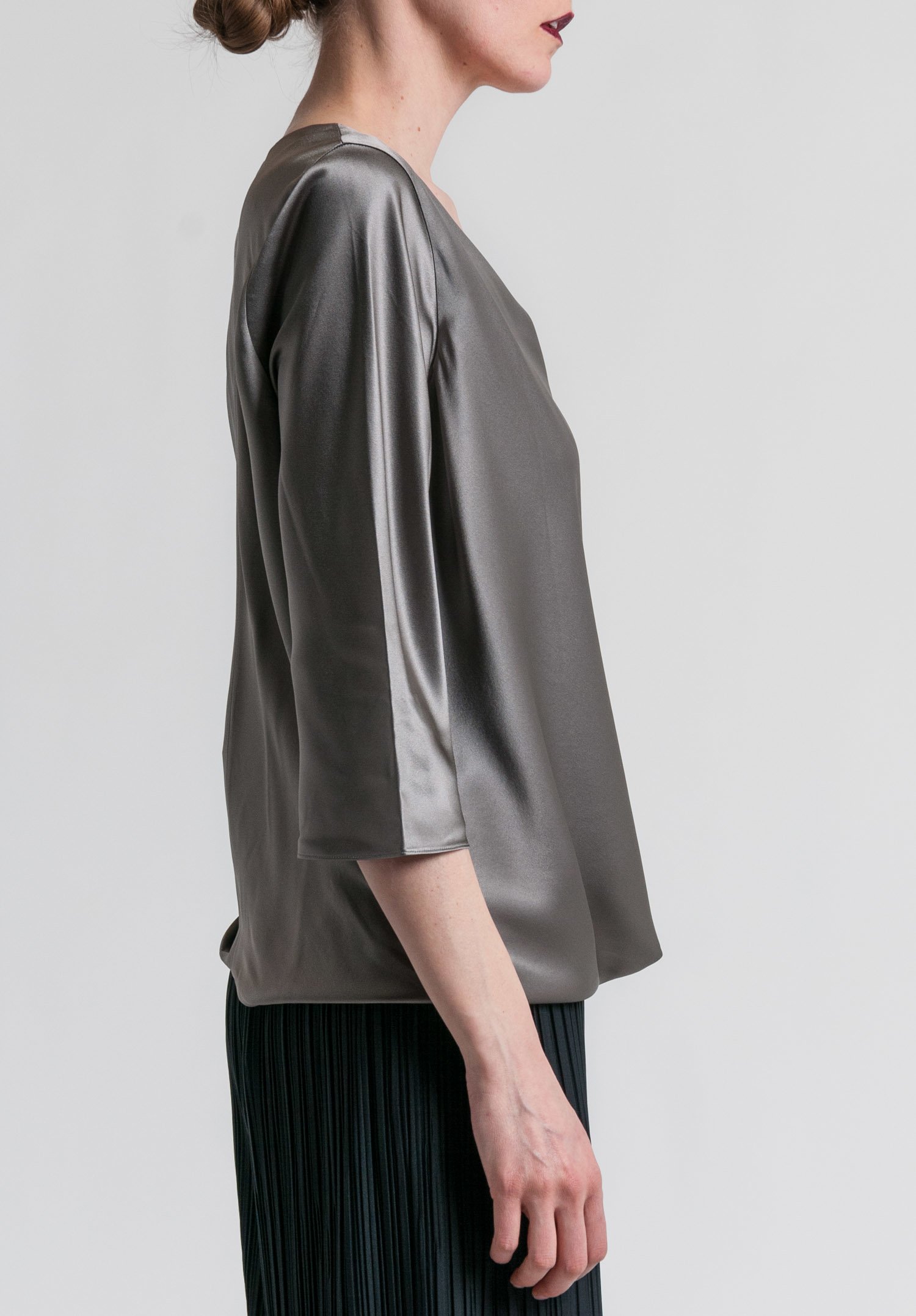 Peter Cohen 2-Layer Satin Drape Front Top in Pewter | Santa Fe Dry