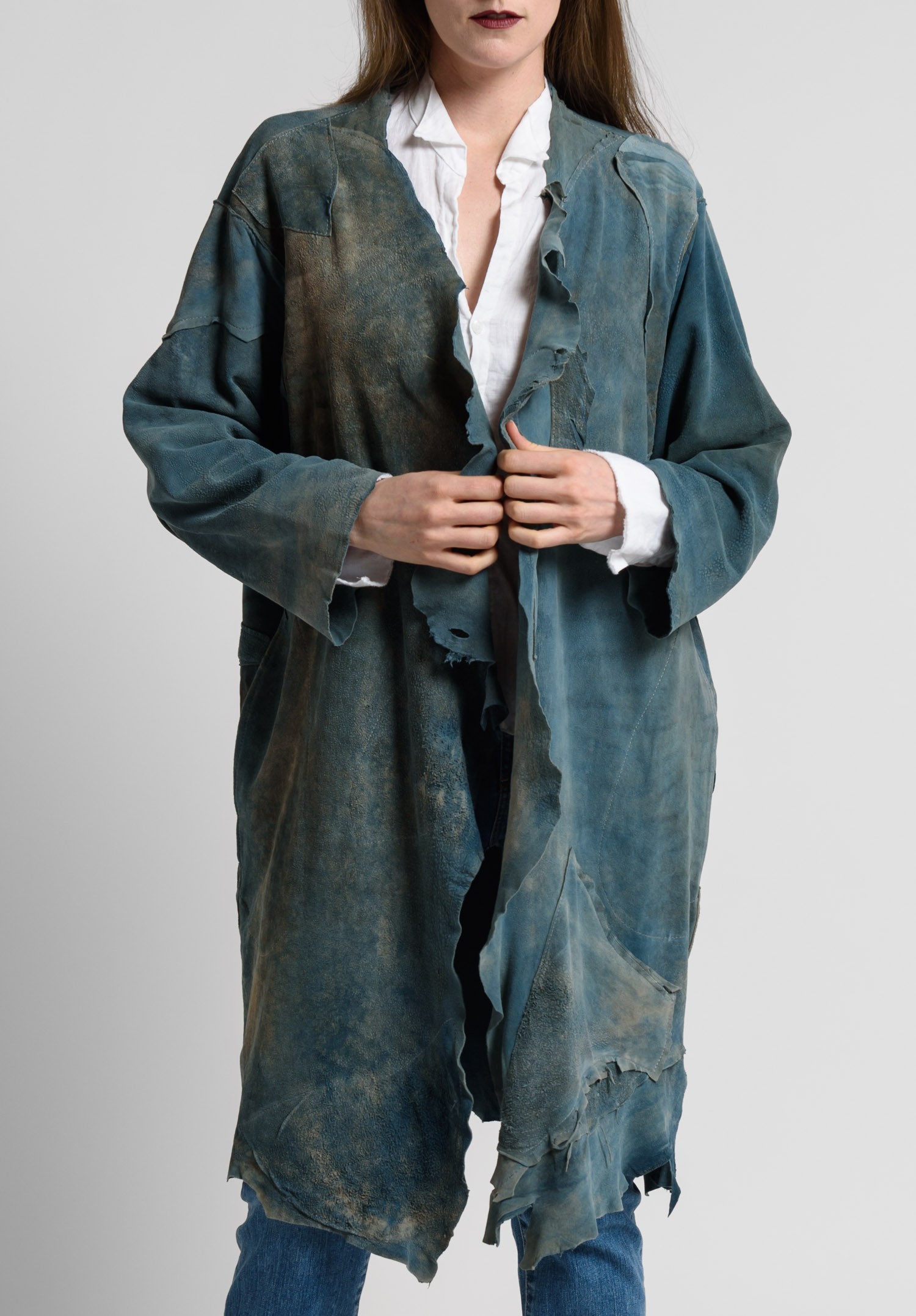 Susan Riedweg Ragged Edger Leather Coat in Acid Indigo | Santa Fe Dry ...