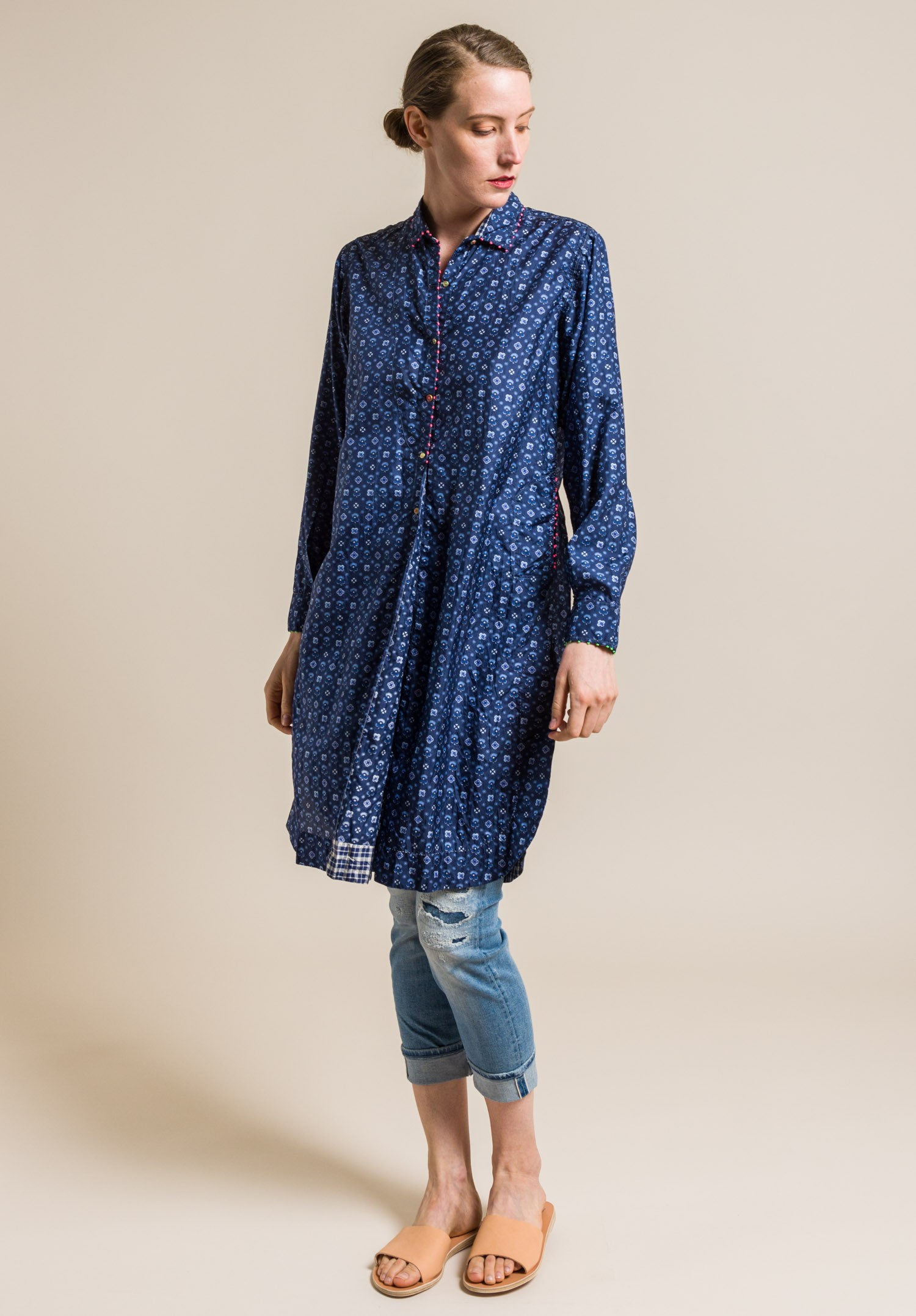 Pero Silk Button-Down Embellished Tunic in Blue | Santa Fe Dry Goods ...