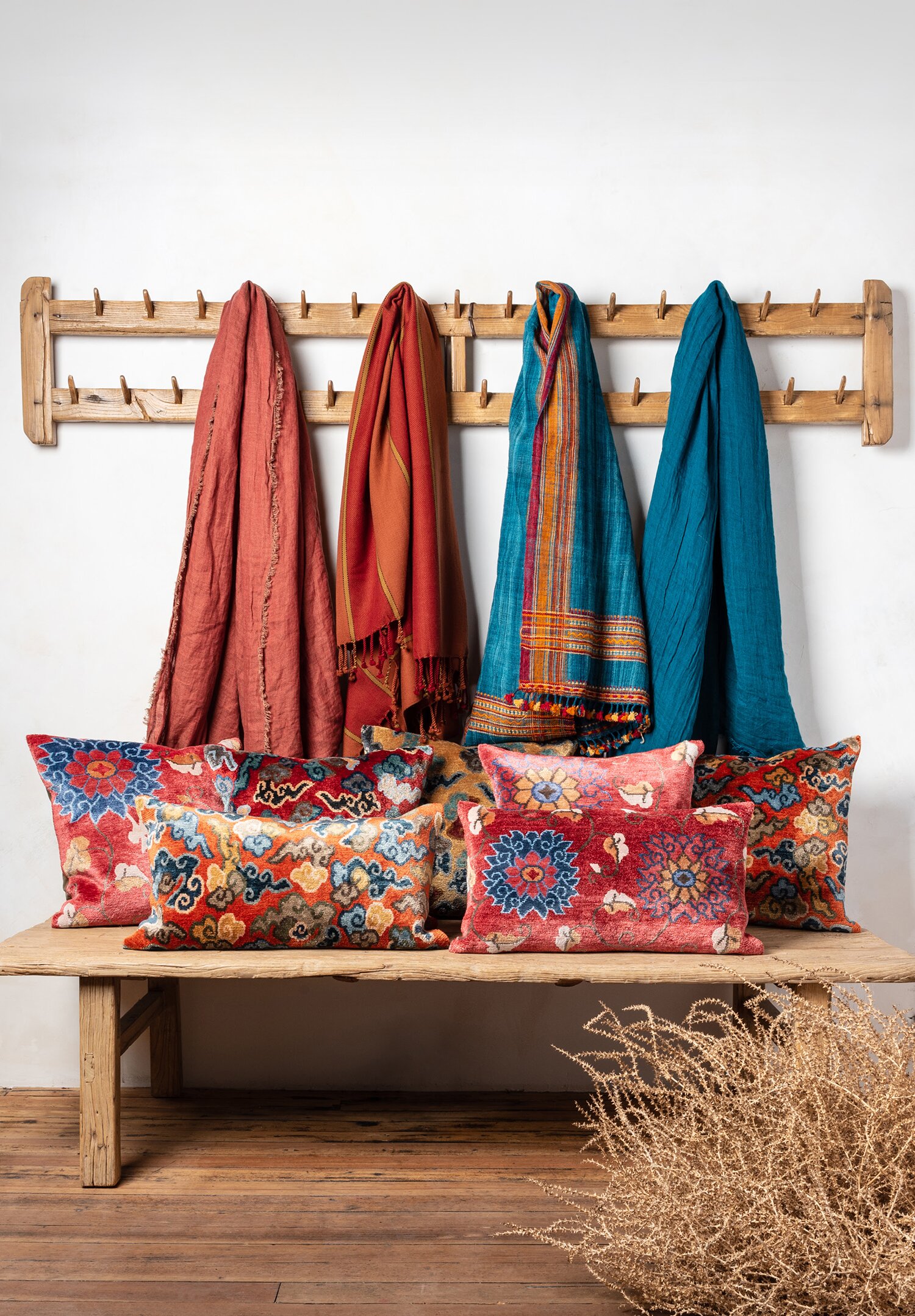 Tibet Home Hand Knotted & Woven Square Pillow in Cloud Red Santa Fe