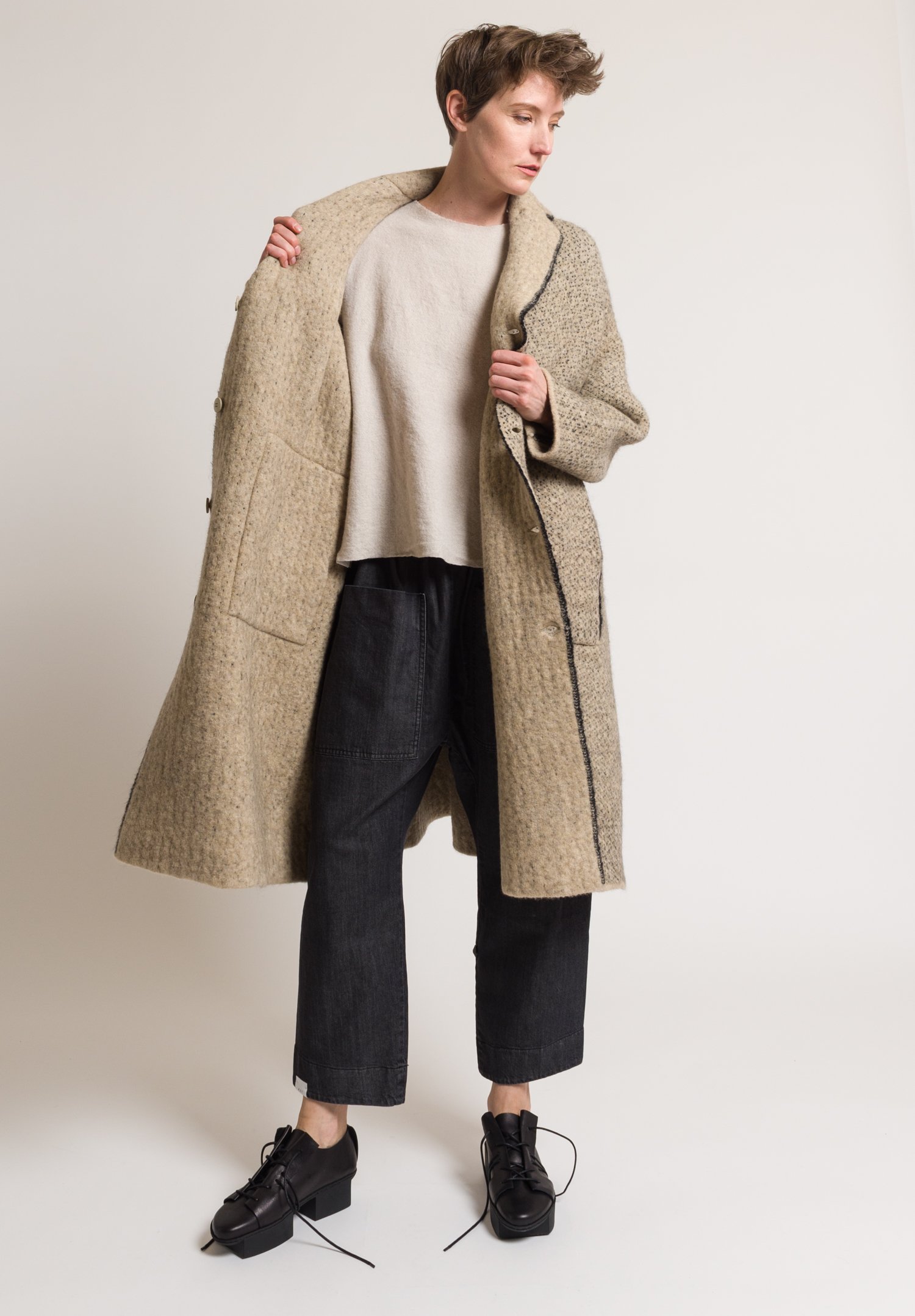 Boboutic Long Knit Yak & Wool Coat in Cream | Santa Fe Dry Goods ...