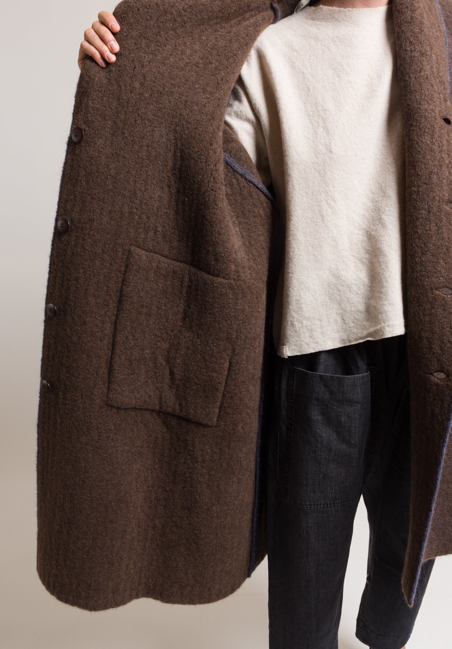 Boboutic Long Knit Yak & Wool Coat in Brown Santa Fe Dry Goods