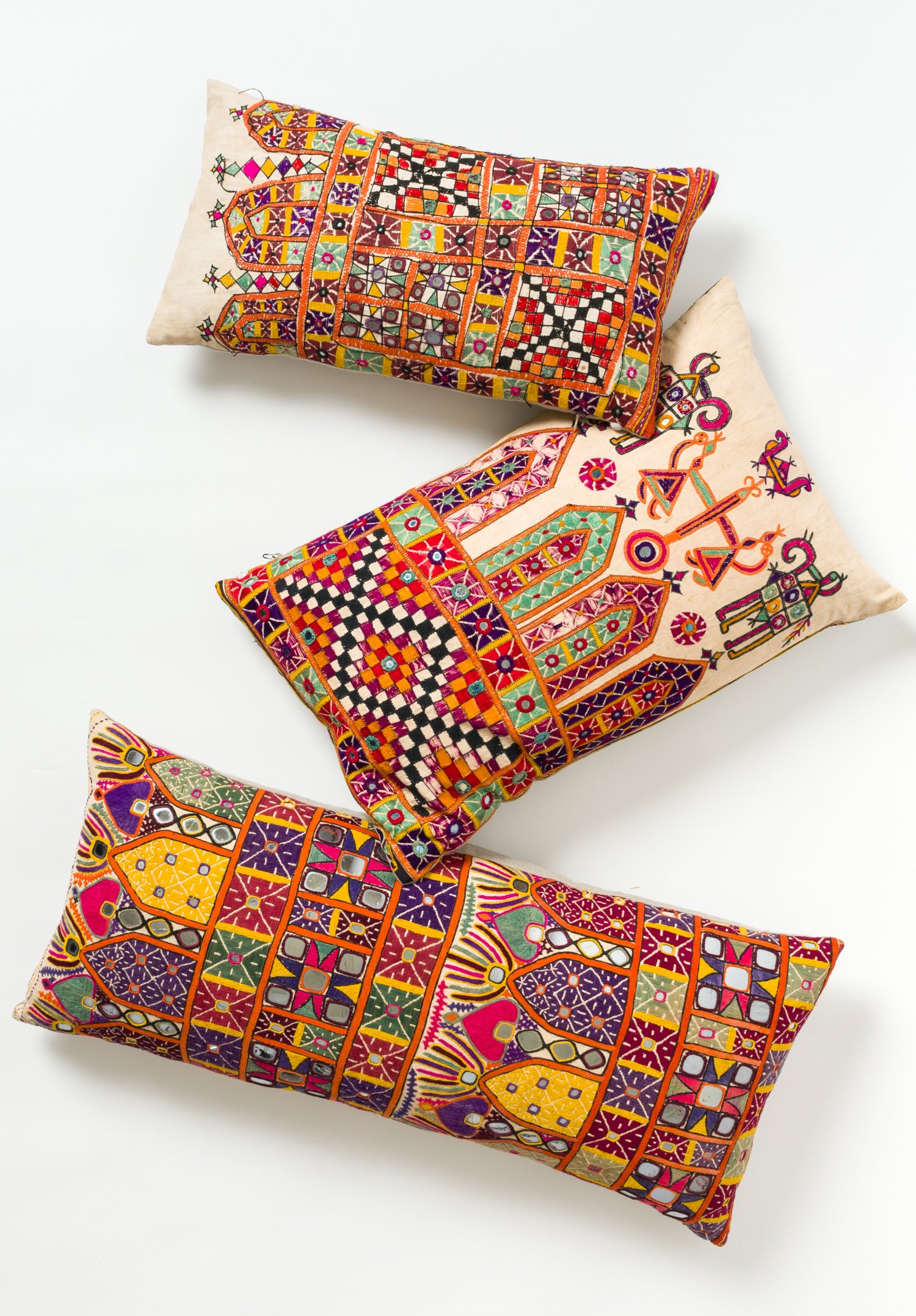 Long Indian Camel Sack Lumbar Pillow In Multicolor Santa Fe Dry