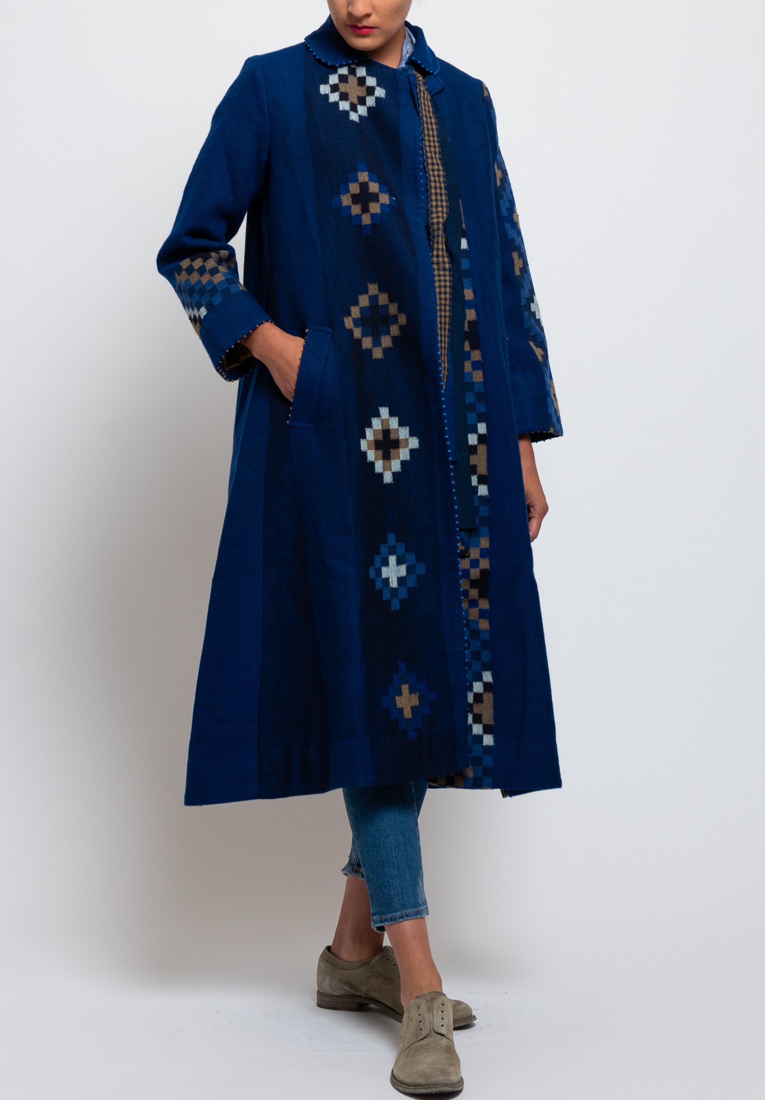 Péro Wool/Silk Woven Tapestry Coat in Cobalt Santa Fe Dry Goods