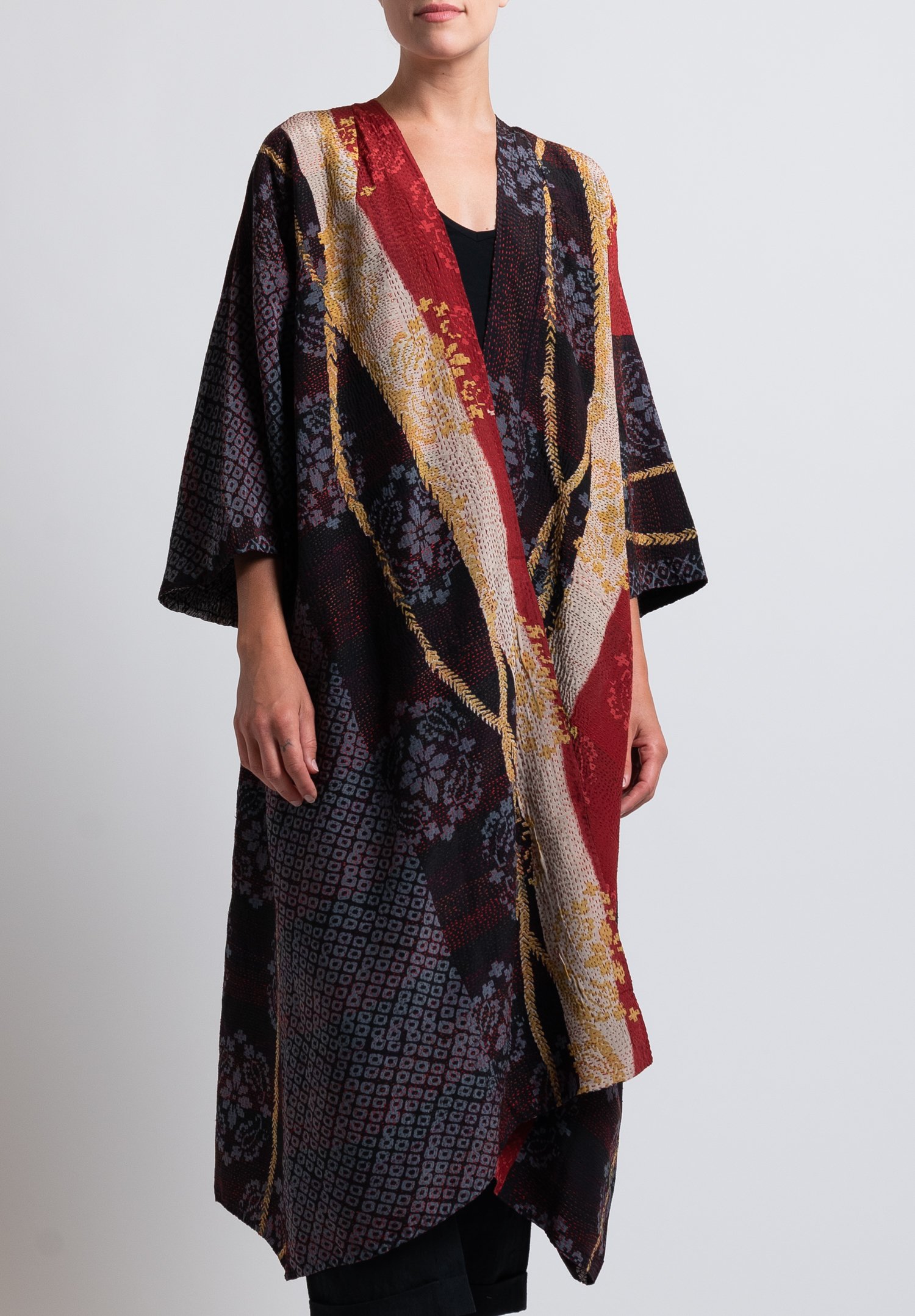 Mieko Mintz 2-Layer Kimono Print Maxi Kimono in Black | Santa Fe Dry ...