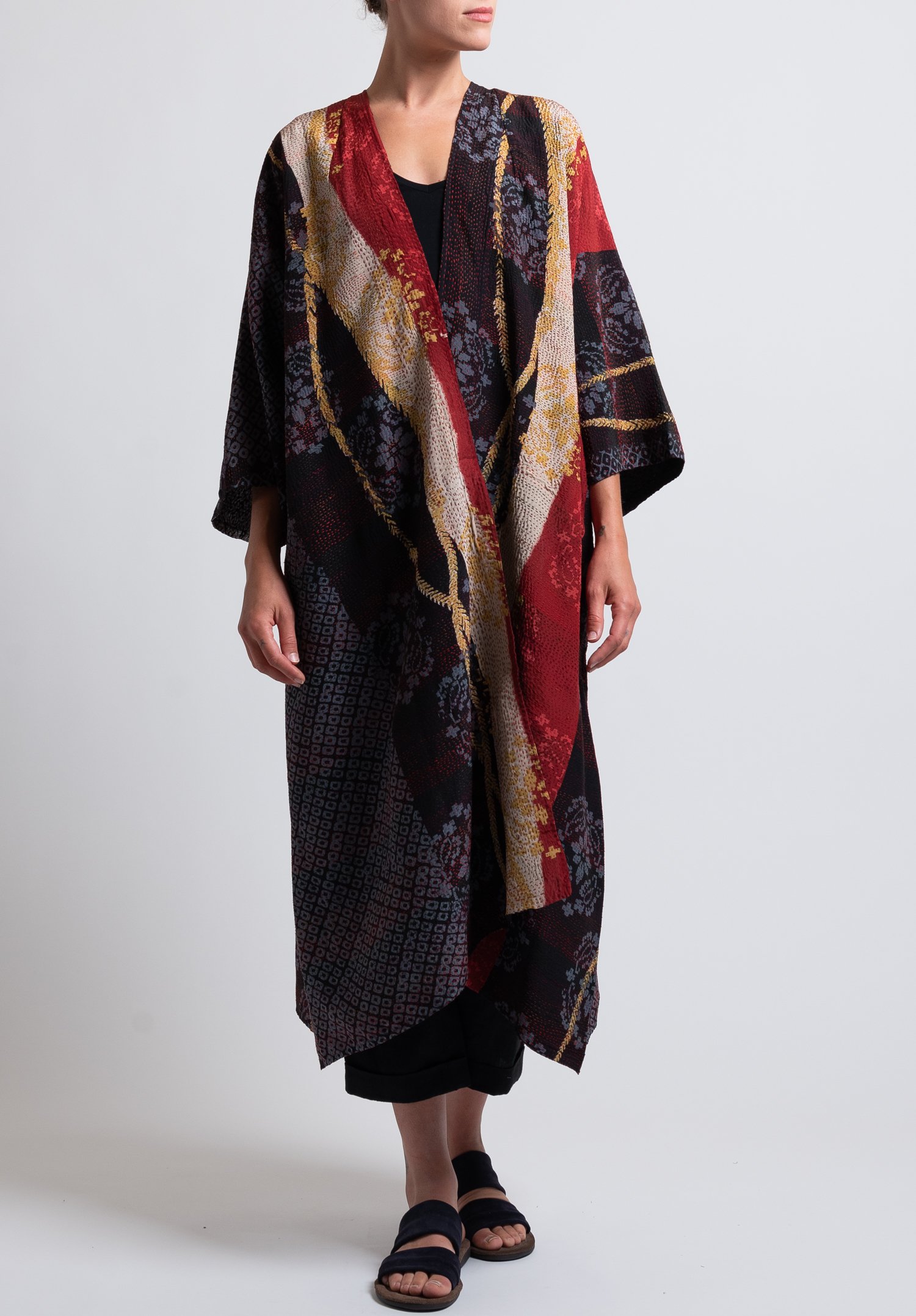 Mieko Mintz 2-Layer Kimono Print Maxi Kimono in Black | Santa Fe Dry ...