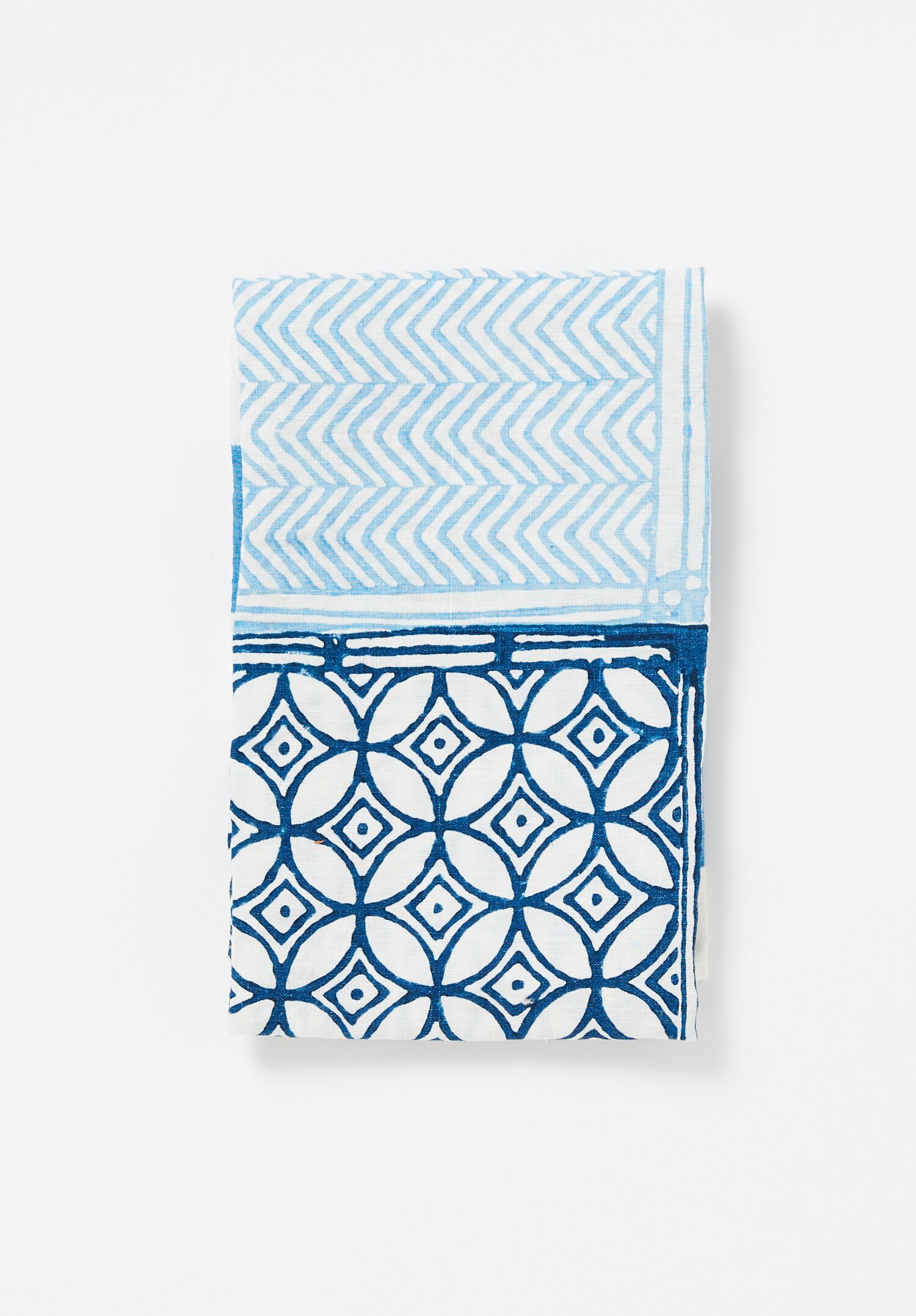 Bertozzi Handmade Crumpled Linen Block Print Kitchen Towel in Blu ...