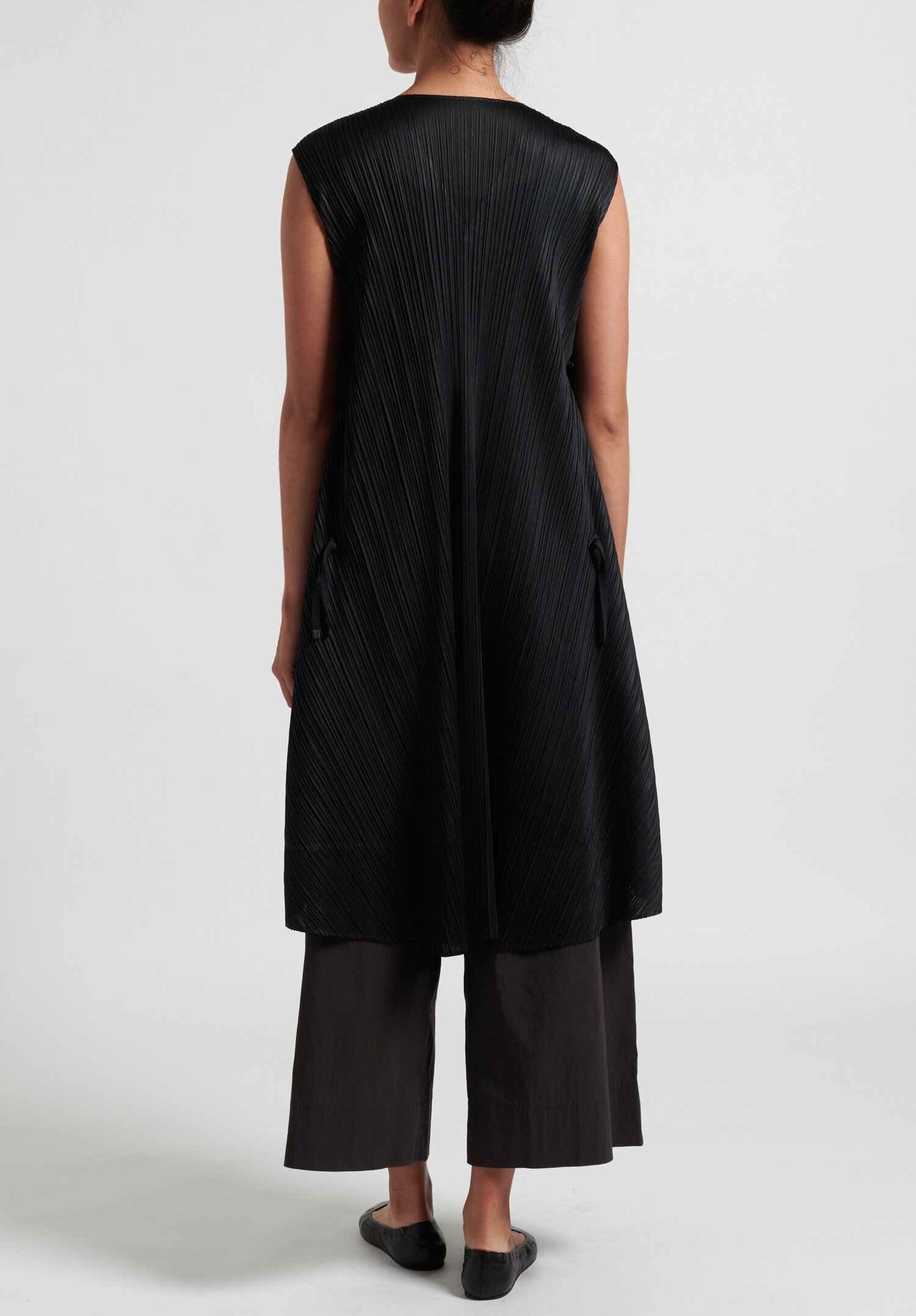 Issey Miyake Pleats Please Overlapped Drawstring Dress in Black | Santa ...