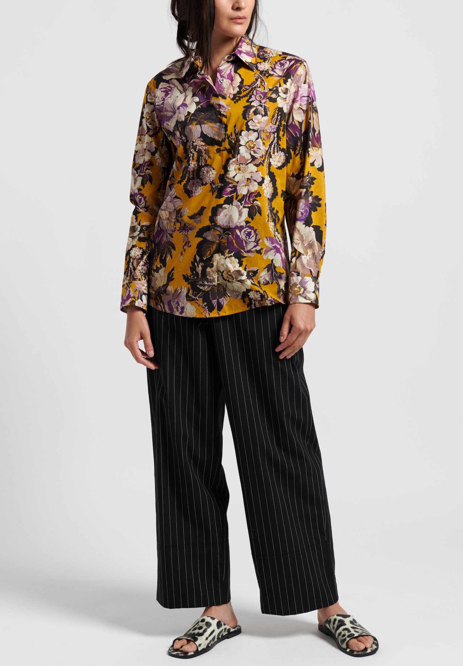 Dries Van Noten Clavelly Shirt in Yellow Floral | Santa Fe Dry Goods