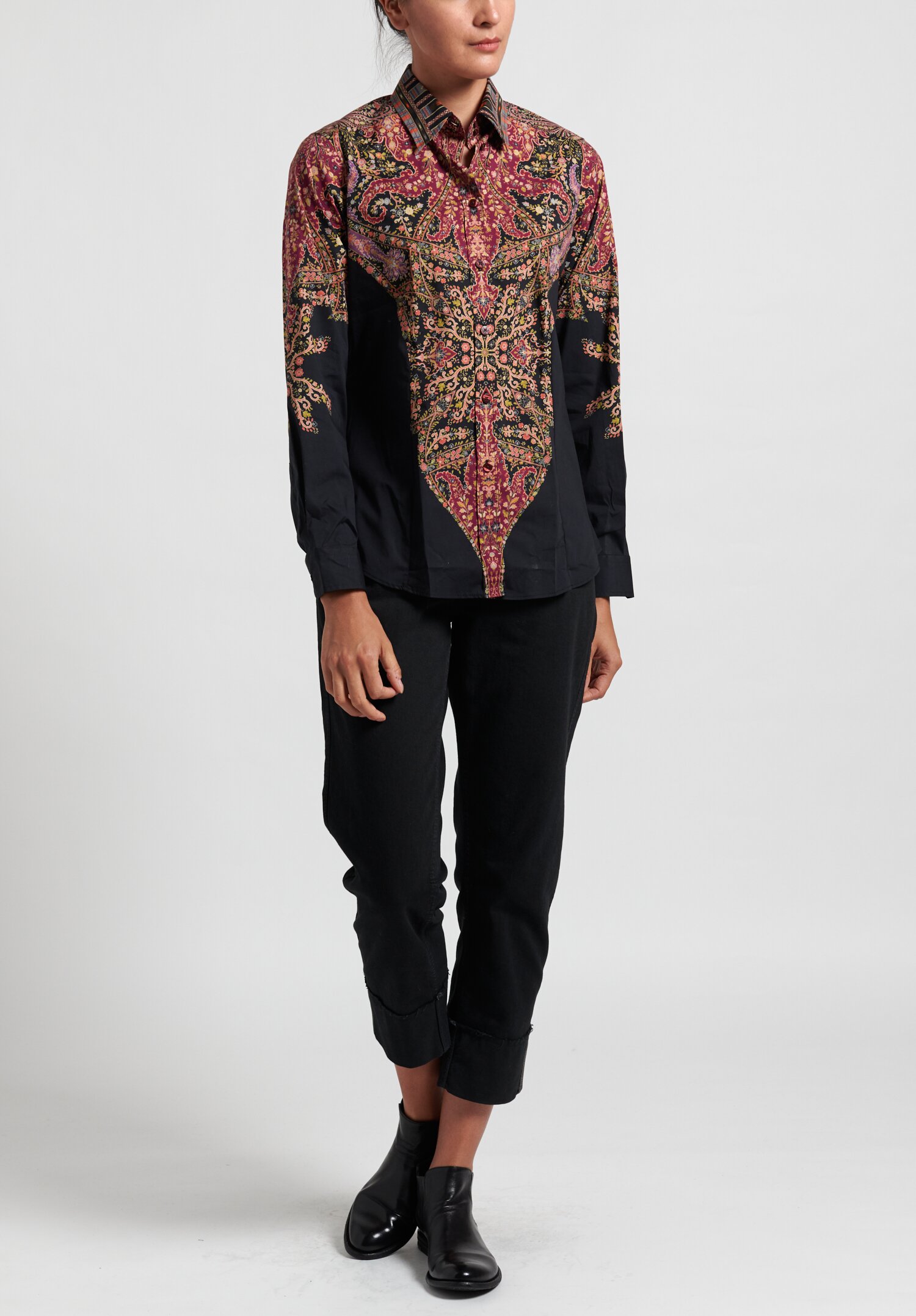 Etro Printed Button Up Shirt in Black Paisley | Santa Fe Dry Goods ...