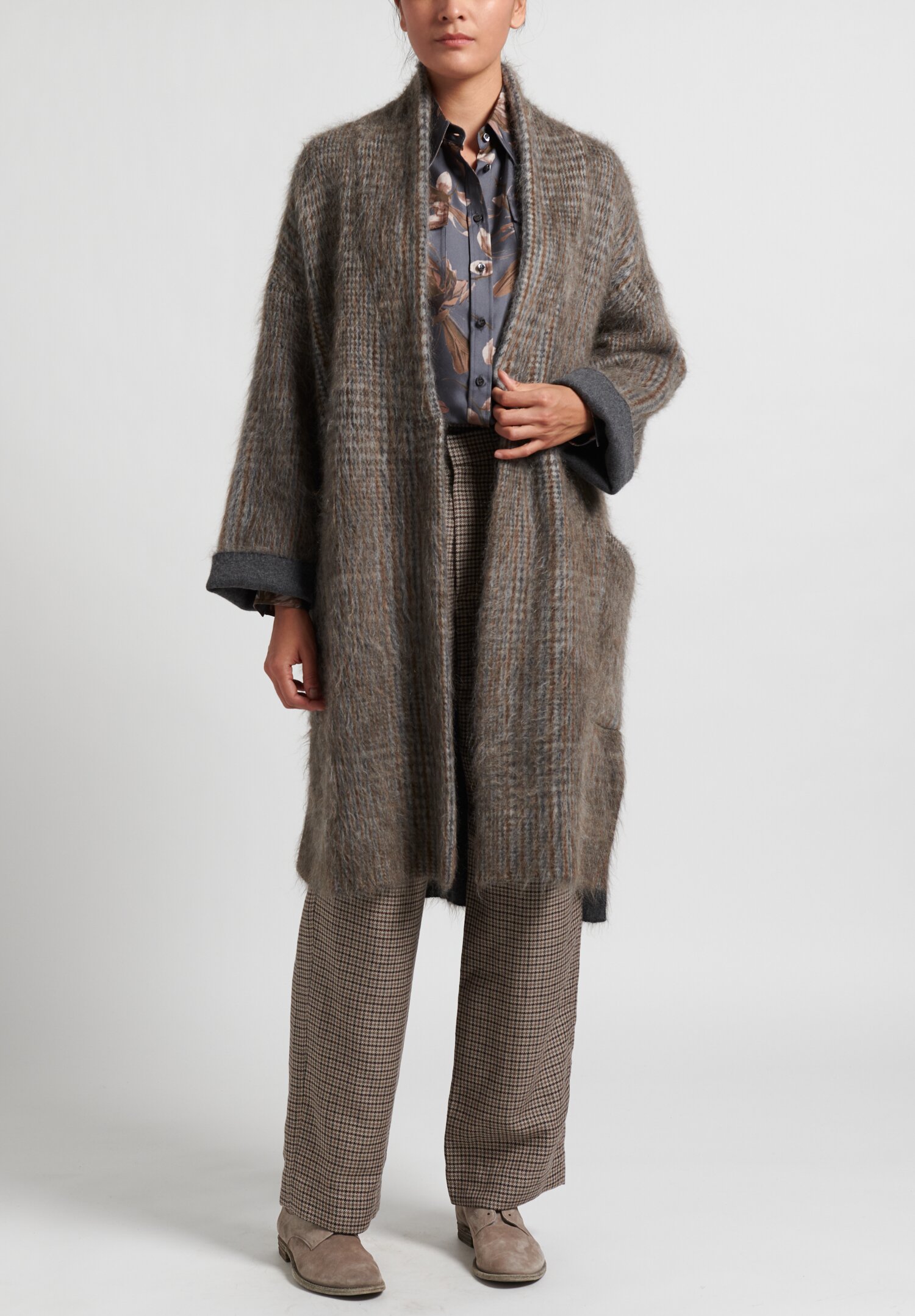 Brunello Cucinelli Wool/ Mohair Coat in Taupe Houndstooth | Santa Fe ...