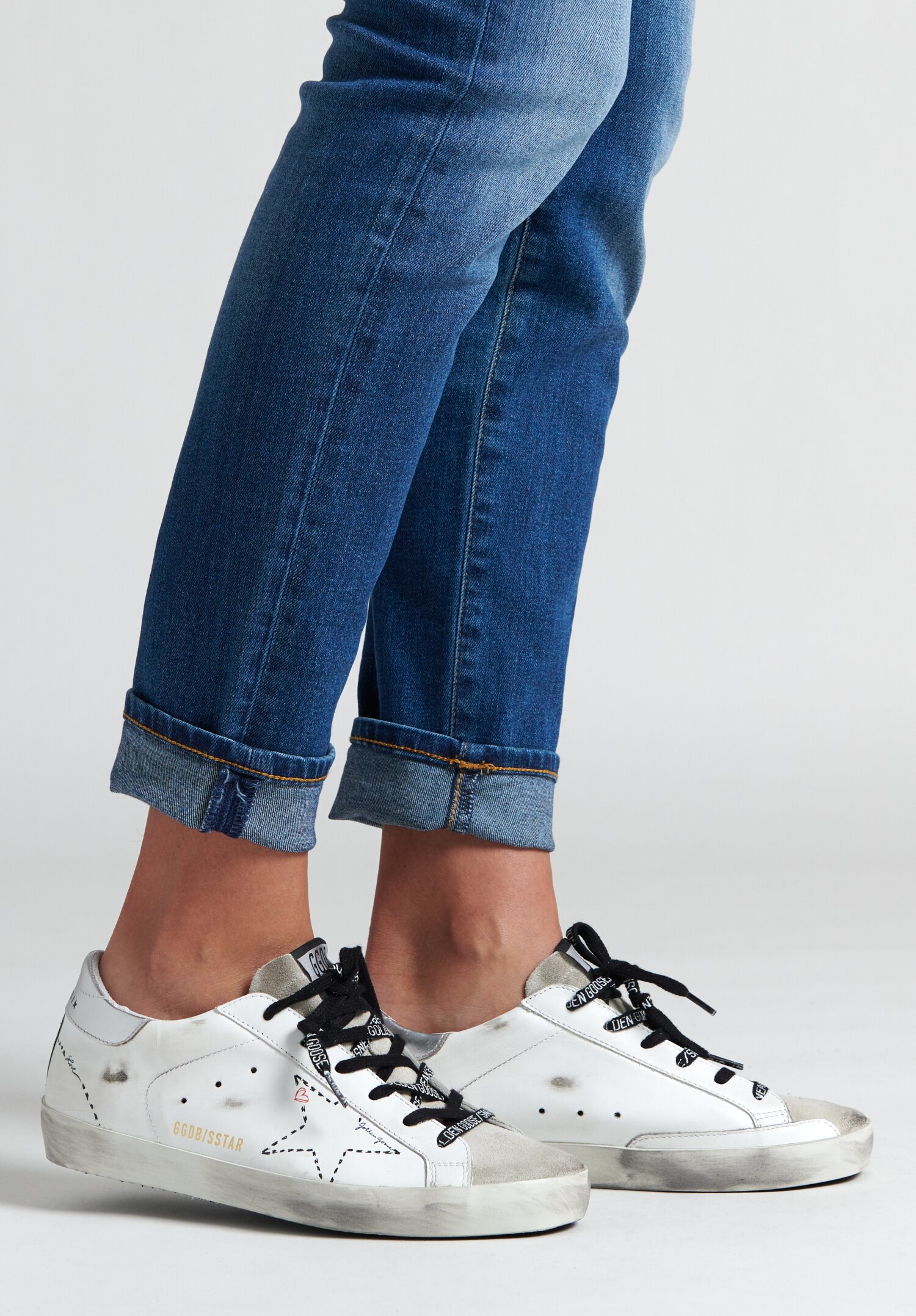 Golden Goose Superstar Dotted Star Sneaker in Black and White | Santa ...