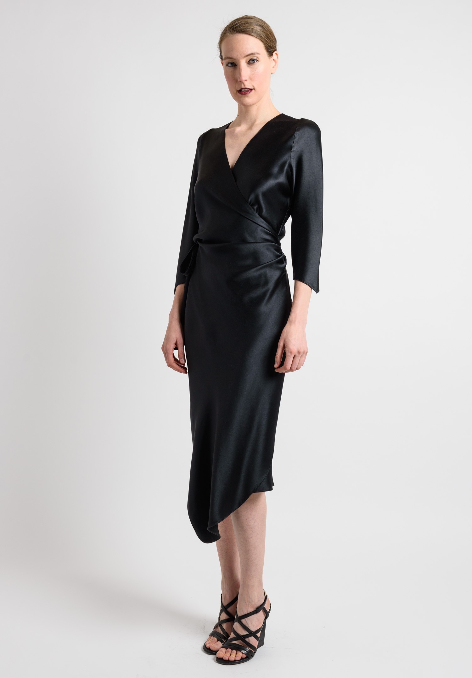 Peter Cohen Satin Wrap Dress in Black | Santa Fe Dry Goods Trippen ...