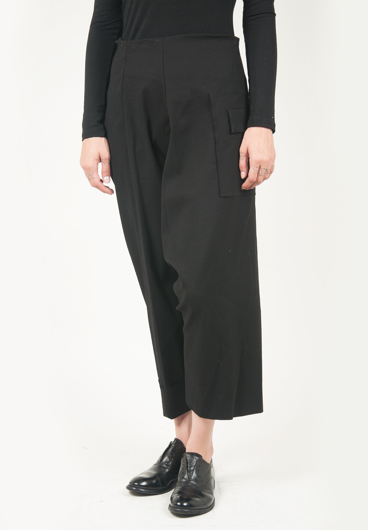 Rundholz Wool Drop Crotch Asymmetrical Pant in Black | Santa Fe Dry ...