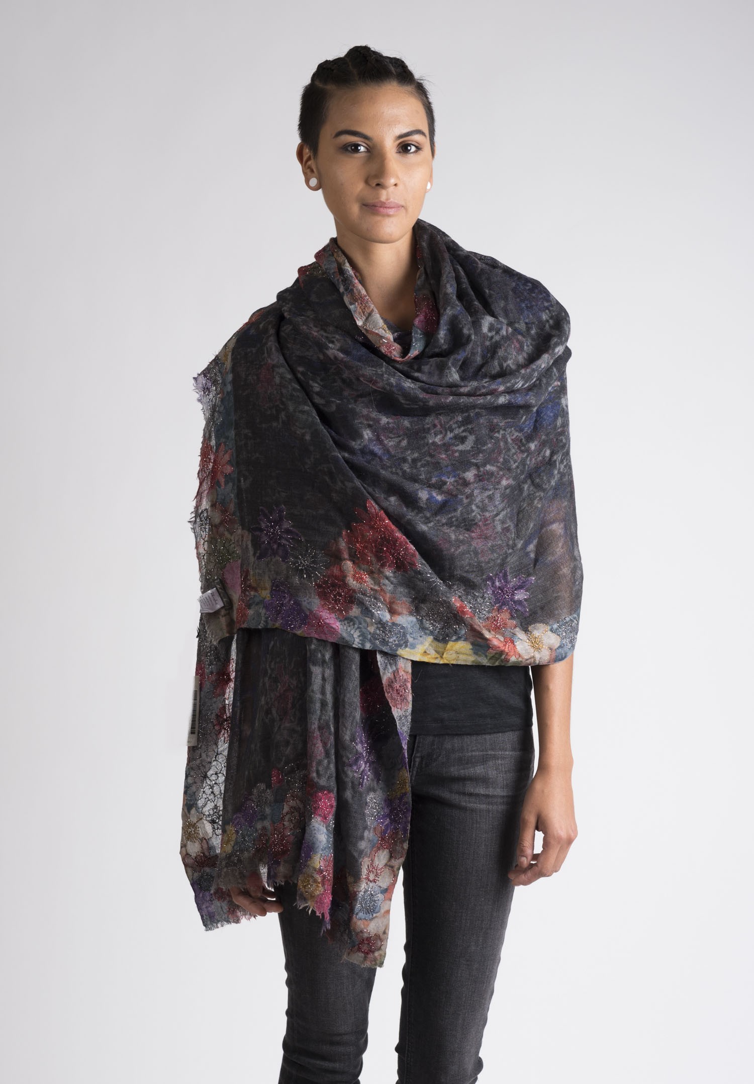 Faliero Sarti Clara Floral Embroidered Scarf in Organic | Santa Fe Dry ...