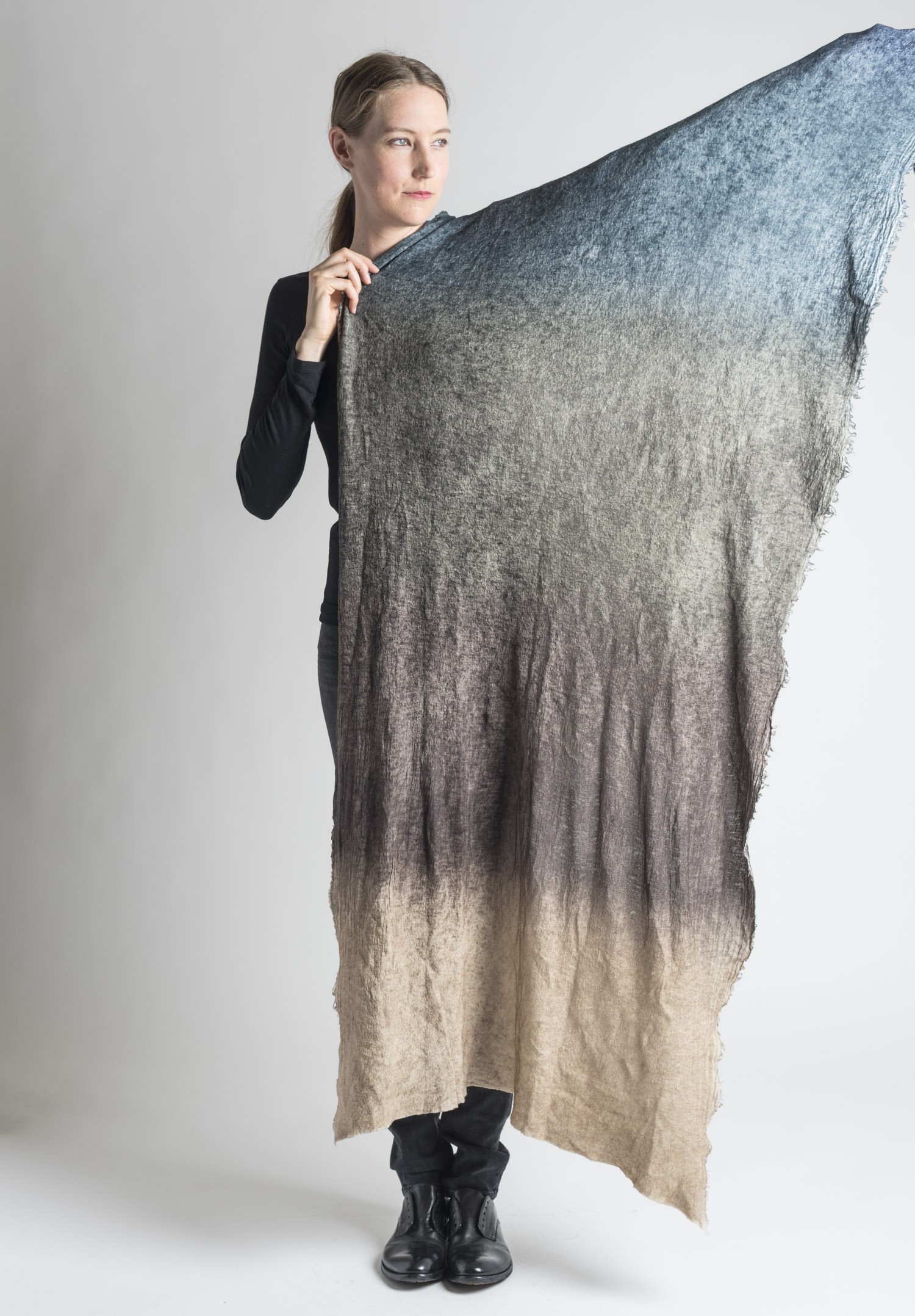 Faliero Sarti Raya Overdye Rough Ombre Wool/Silk Scarf in Grey/Blue