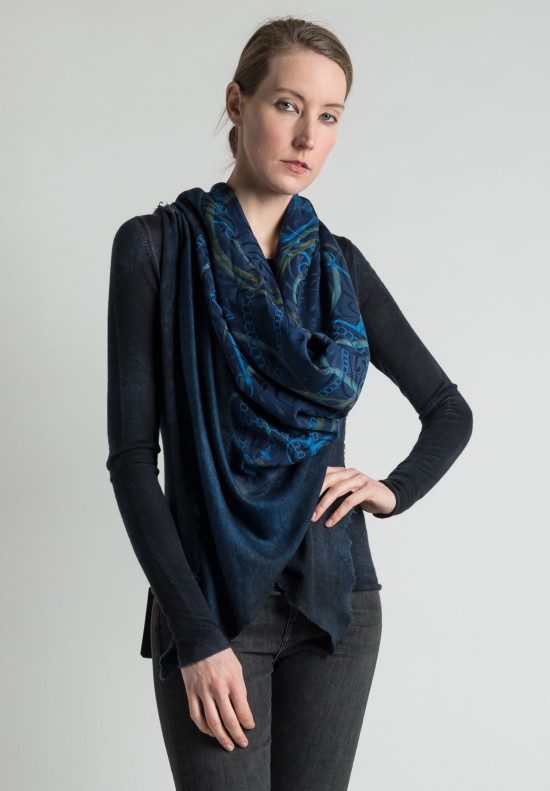 Avant Toi Cashmere/Silk Bridal Print Scarf in Indigo | Santa Fe Dry ...