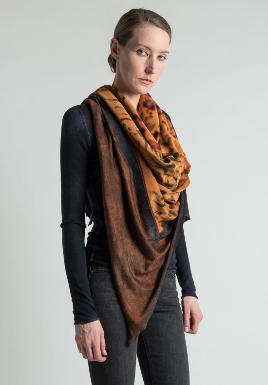 Avant Toi Cashmere/Silk Animal Print Scarf in Brown