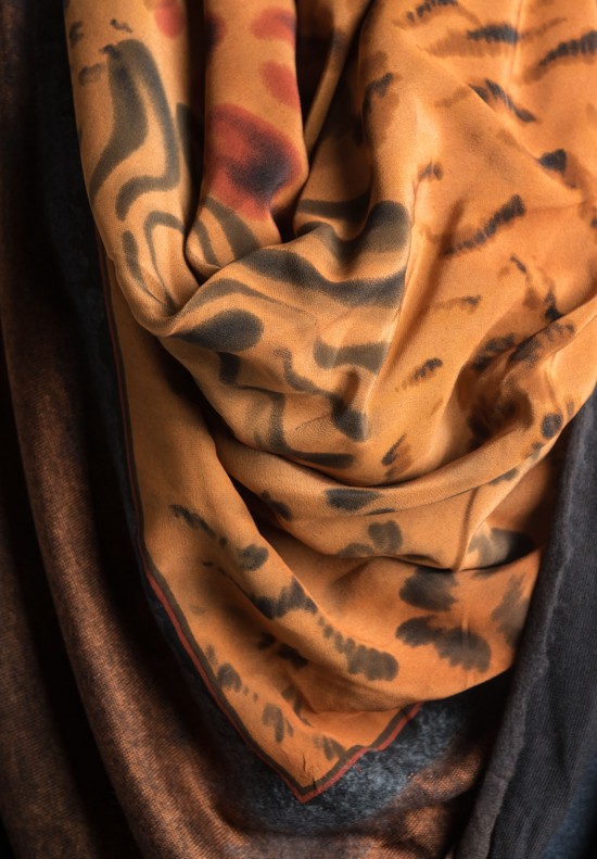Avant Toi Cashmere/Silk Animal Print Scarf in Brown