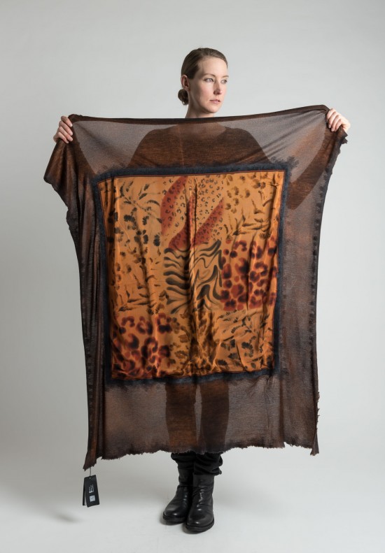 Avant Toi Cashmere/Silk Animal Print Scarf in Brown