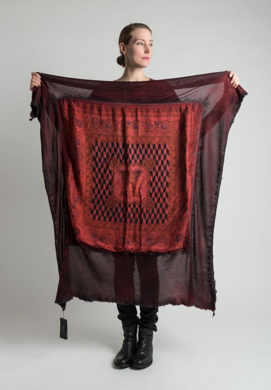 Avant Toi Cashmere/Silk Harlequin Print Scarf in Red