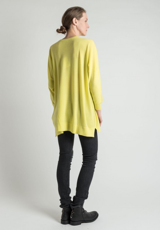 Hania Oversized Cashmere Crew Neck Pullover in Lemon