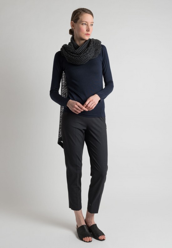 Brunello Cucinelli Light Cashmere and Silk Round Neck Long Sleeve in Dark Navy