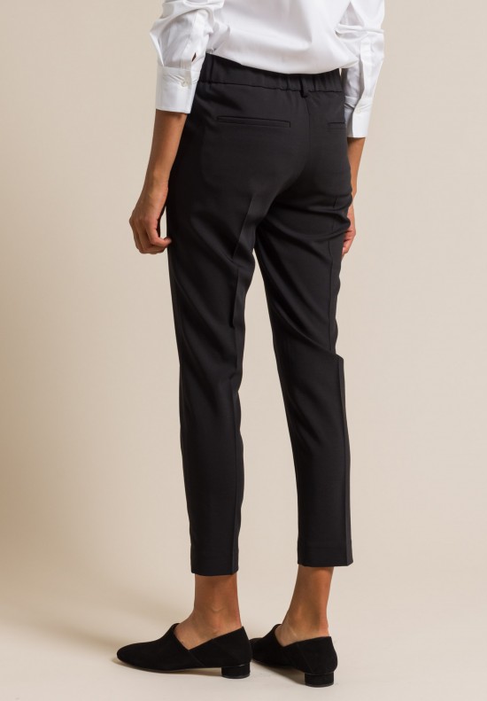 Brunello Cucinelli Soft Pull-On Stretch Waist Pleat Pant in Black