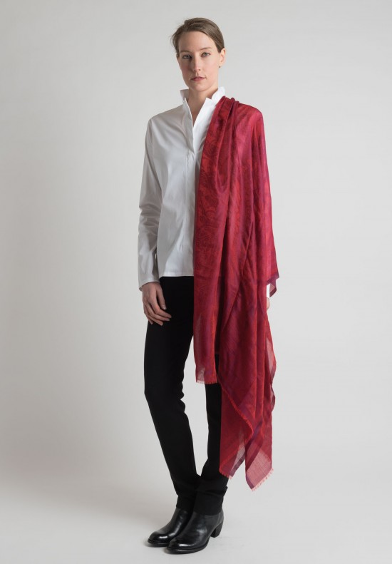 Etro Cashmere/Silk Floral & Paisley Long Scarf in Red