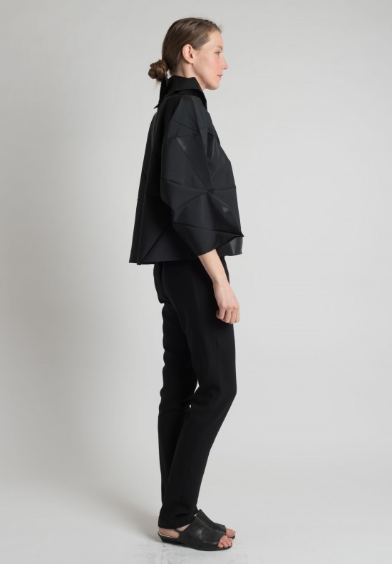 Issey Miyake 132 5. Short Origami Button Down Jacket with Asymmetrical Snap Collar in Black