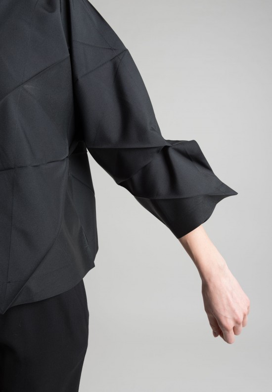 Issey Miyake 132 5. Short Origami Button Down Jacket with Asymmetrical Snap Collar in Black