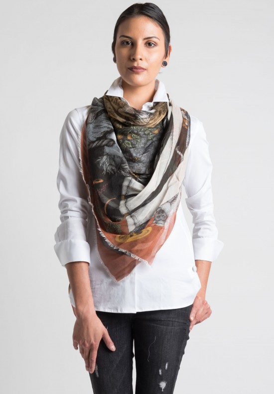 Sabina Savage Fauna Exotica Sheer Scarf in Brick & Black