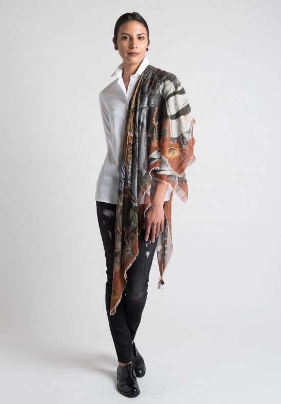 Sabina Savage Fauna Exotica Sheer Scarf in Brick & Black