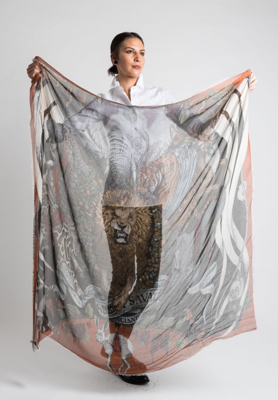 Sabina Savage Fauna Exotica Sheer Scarf in Brick & Black