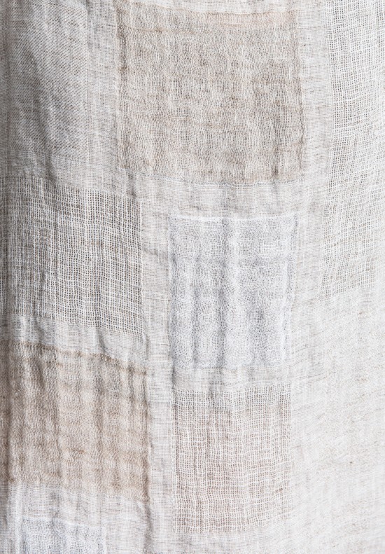 Eskandar Linen Patchwork Gauze Scoop Neck Top in Natural
