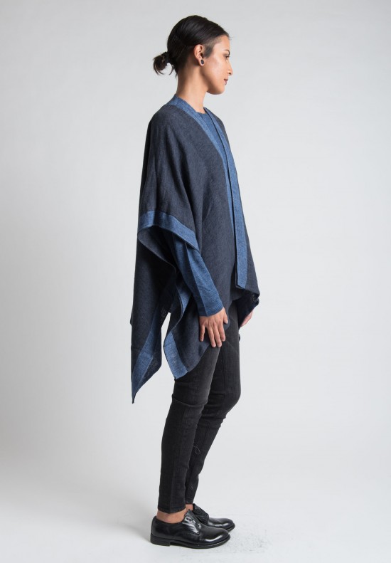Eskandar Linen Gauze Oversized Tabard in Navy