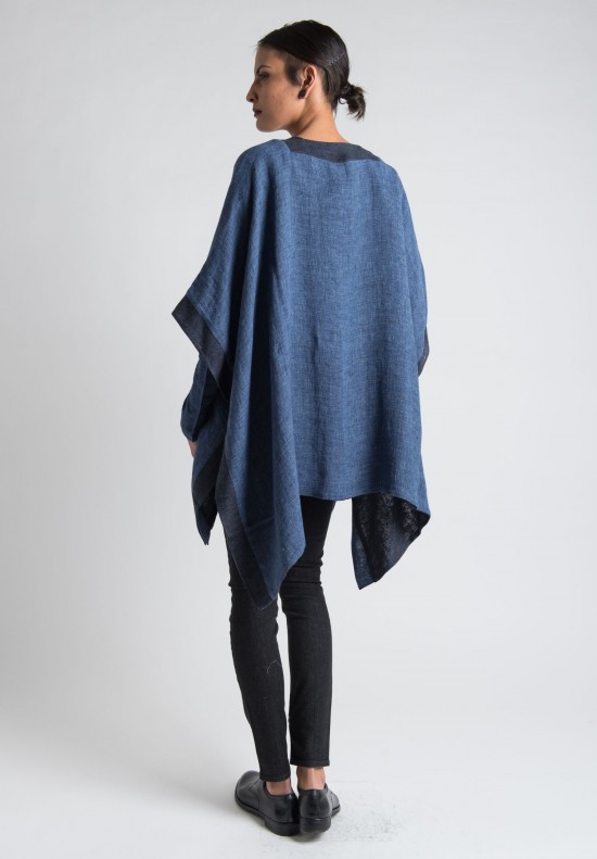 Eskandar Linen Gauze Oversized Tabard in Navy