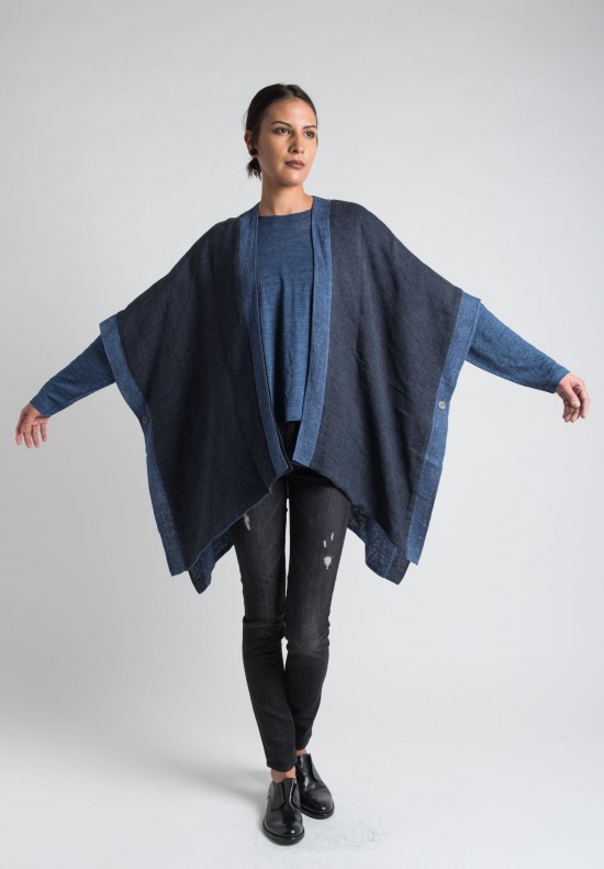 Eskandar Linen Gauze Oversized Tabard in Navy