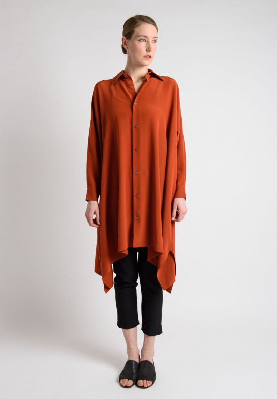 Eskandar Silk Extra Long Point Collar Shirt in Rust | Santa Fe Dry