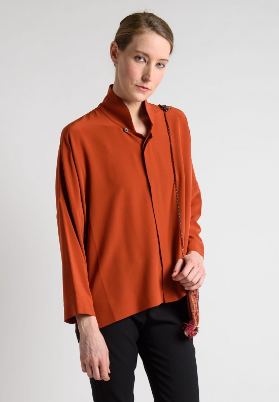 Eskandar Silk Mid Imperial Chinese Collar Shirt in Rust