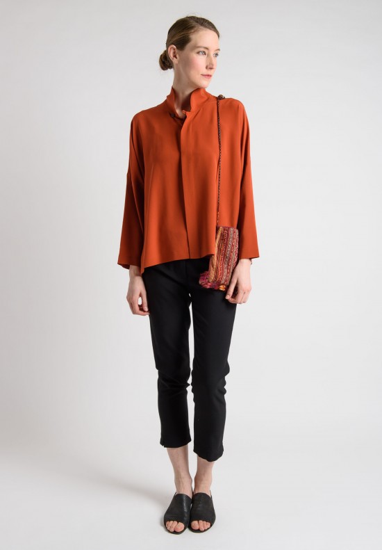 Eskandar Silk Mid Imperial Chinese Collar Shirt in Rust