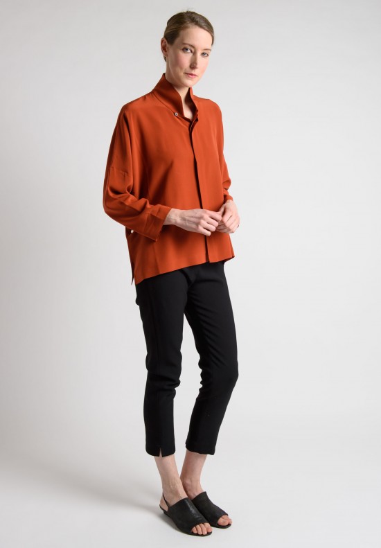 Eskandar Silk Mid Imperial Chinese Collar Shirt in Rust