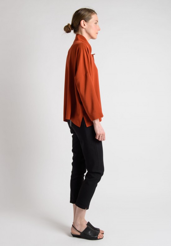 Eskandar Silk Mid Imperial Chinese Collar Shirt in Rust