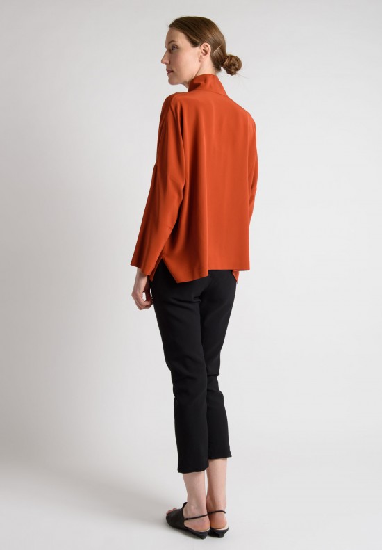 Eskandar Silk Mid Imperial Chinese Collar Shirt in Rust