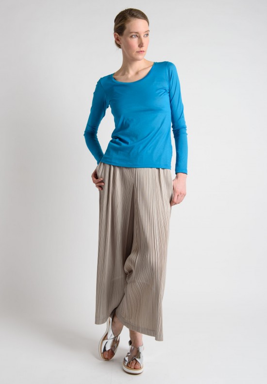 Issey Miyake Pleats Please Cropped Wide Drop Crotch Pants in Natural