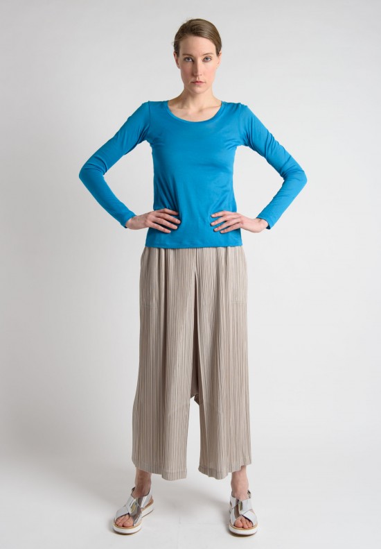 Issey Miyake Pleats Please Cropped Wide Drop Crotch Pants in Natural
