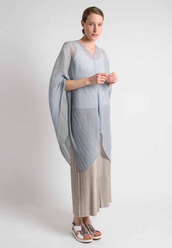 Issey Miyake Pleats Please Soft Pleated Poncho in BluGrey | Santa