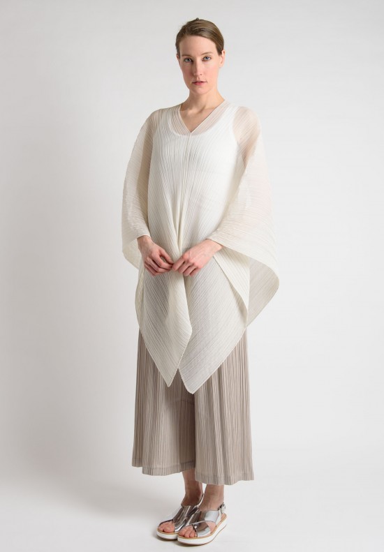 Issey Miyake Pleats Please Soft Pleated Poncho in Ivory | Santa Fe