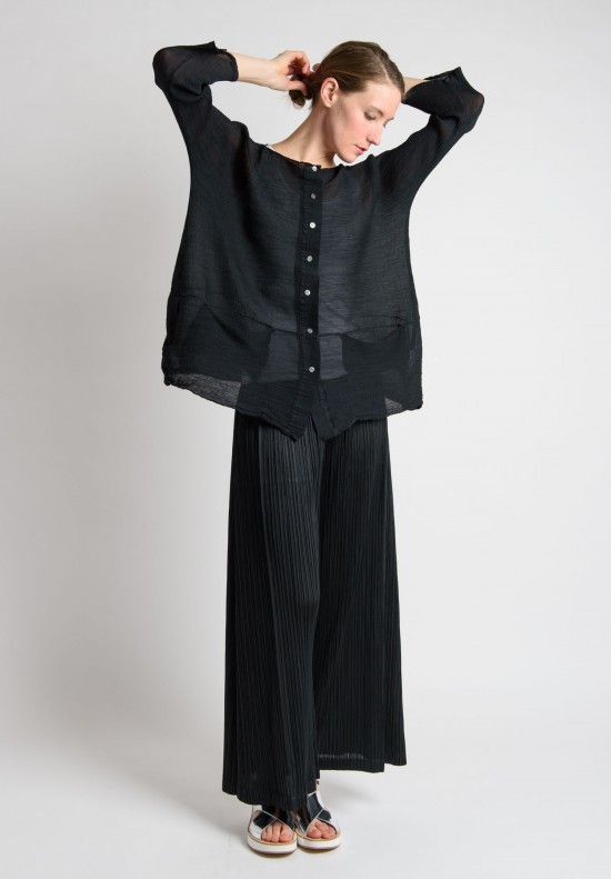 Issey Miyake Cauliflower Narrow Horizontal Pleated Button Down Shirt in Black