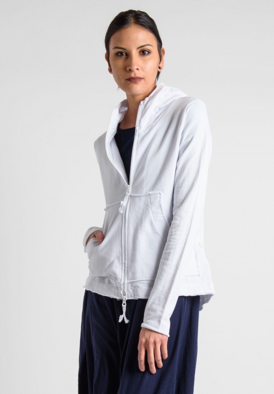 Rundholz Black Label Cotton Raw Seam Zipper Hoodie in White	